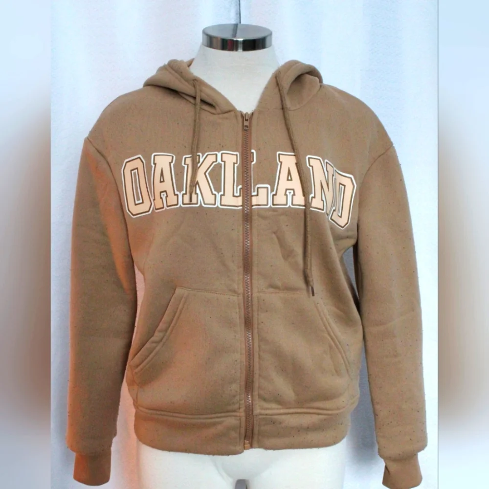 Oakland Graphic Full Zip Hoodie – Tan (Size Small) - Picture 1 of 4